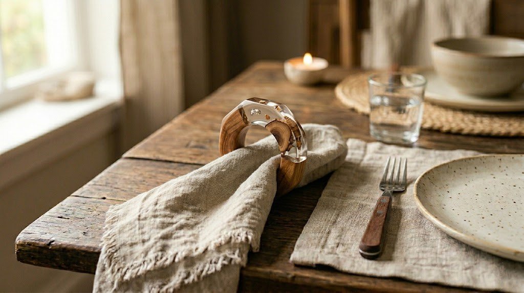 Luxury Live Edge Wood & Clear Resin Hybrid Napkin Ring
