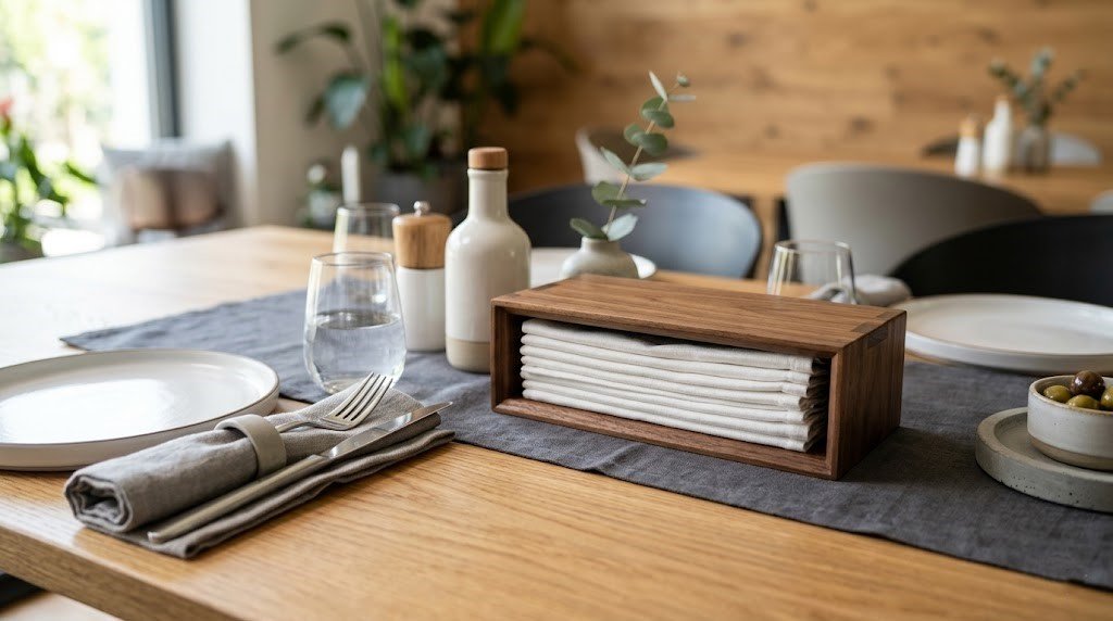 Modern Walnut Wood Rectangular Napkin Dispenser Box